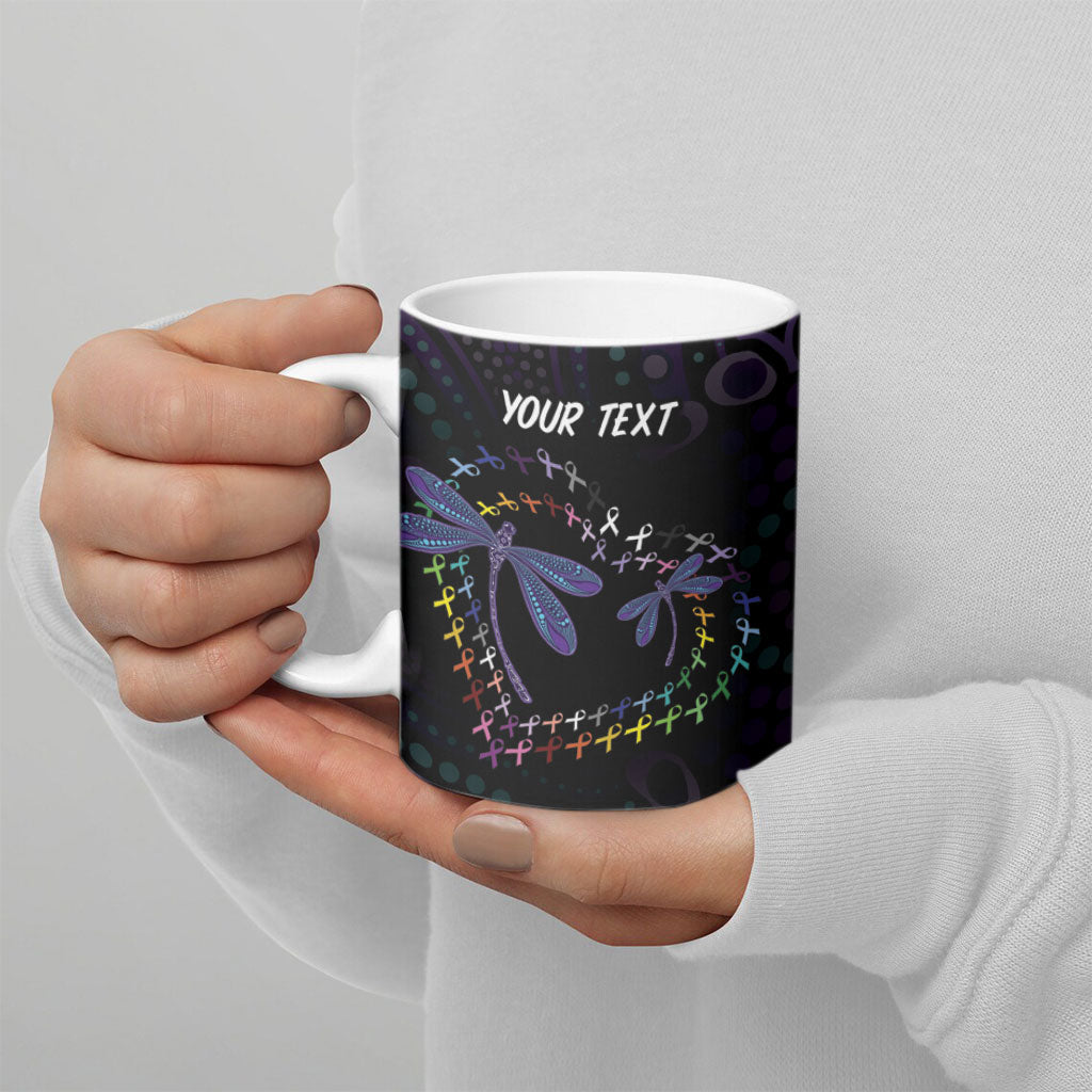 Fight Cancer In All Colors Australia Indigenous Personalized Ceramic Mug Dragonflies Aboriginal Art
