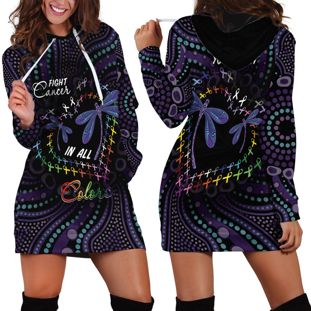Fight Cancer In All Colors Australia Indigenous Personalized Hoodie Dress Dragonflies Aboriginal Art