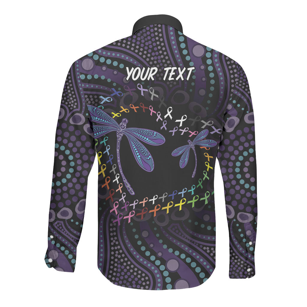 Fight Cancer In All Colors Australia Indigenous Personalized Long Sleeve Button Shirt Dragonflies Aboriginal Art