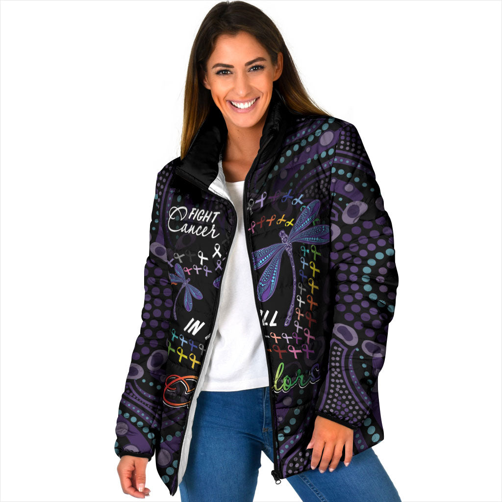 Fight Cancer In All Colors Australia Indigenous Personalized Padded Jacket Dragonflies Aboriginal Art