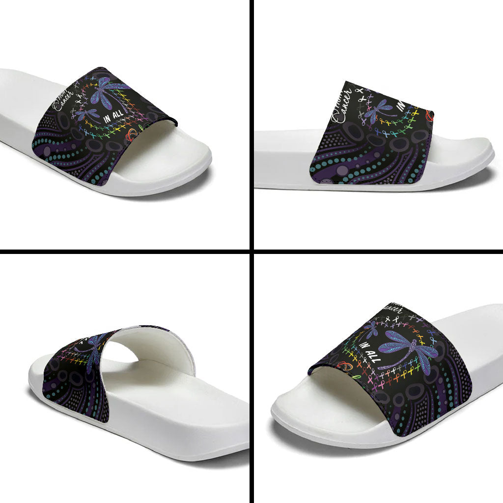 Fight Cancer In All Colors Australia Indigenous Slide Sandals Dragonflies Aboriginal Art