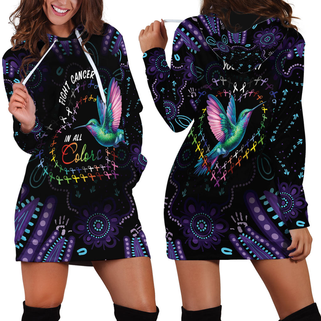 Personalized Australia Indigenous Aboriginal Arts Hoodie Dress Hummingbird - Fight Cancer In All Colors