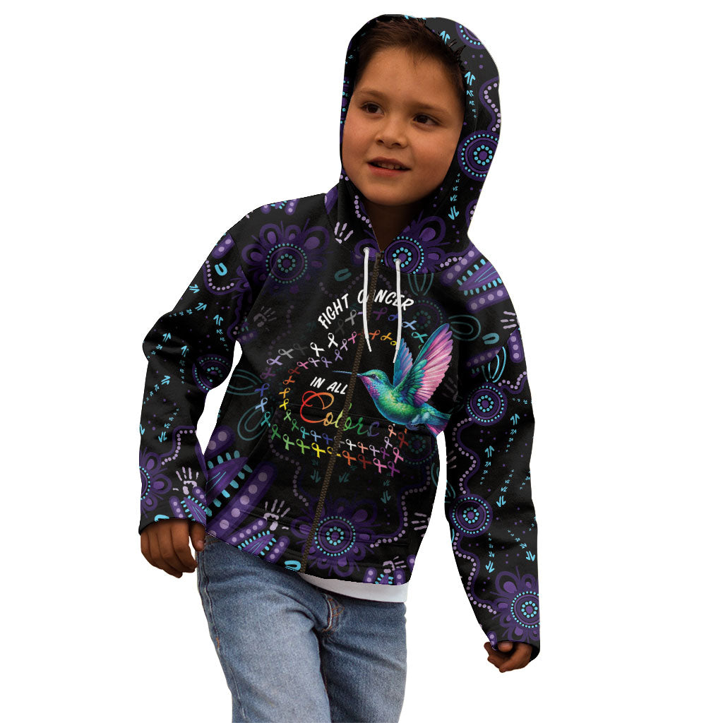 Personalized Australia Indigenous Aboriginal Arts Kid Hoodie Hummingbird - Fight Cancer In All Colors