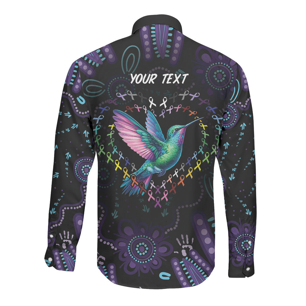 Personalized Australia Indigenous Aboriginal Arts Long Sleeve Button Shirt Hummingbird - Fight Cancer In All Colors