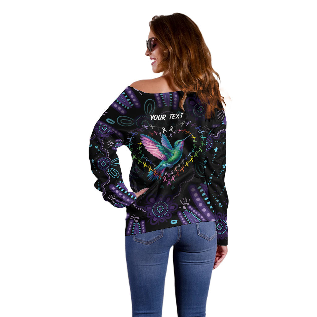 Personalized Australia Indigenous Aboriginal Arts Off Shoulder Sweater Hummingbird - Fight Cancer In All Colors