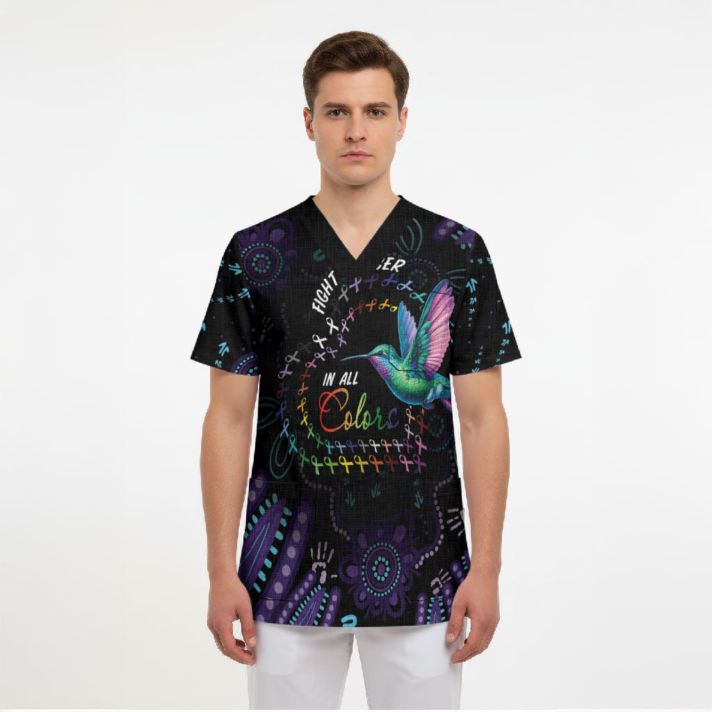 Personalized Australia Indigenous Aboriginal Arts Scrub Top Hummingbird - Fight Cancer In All Colors