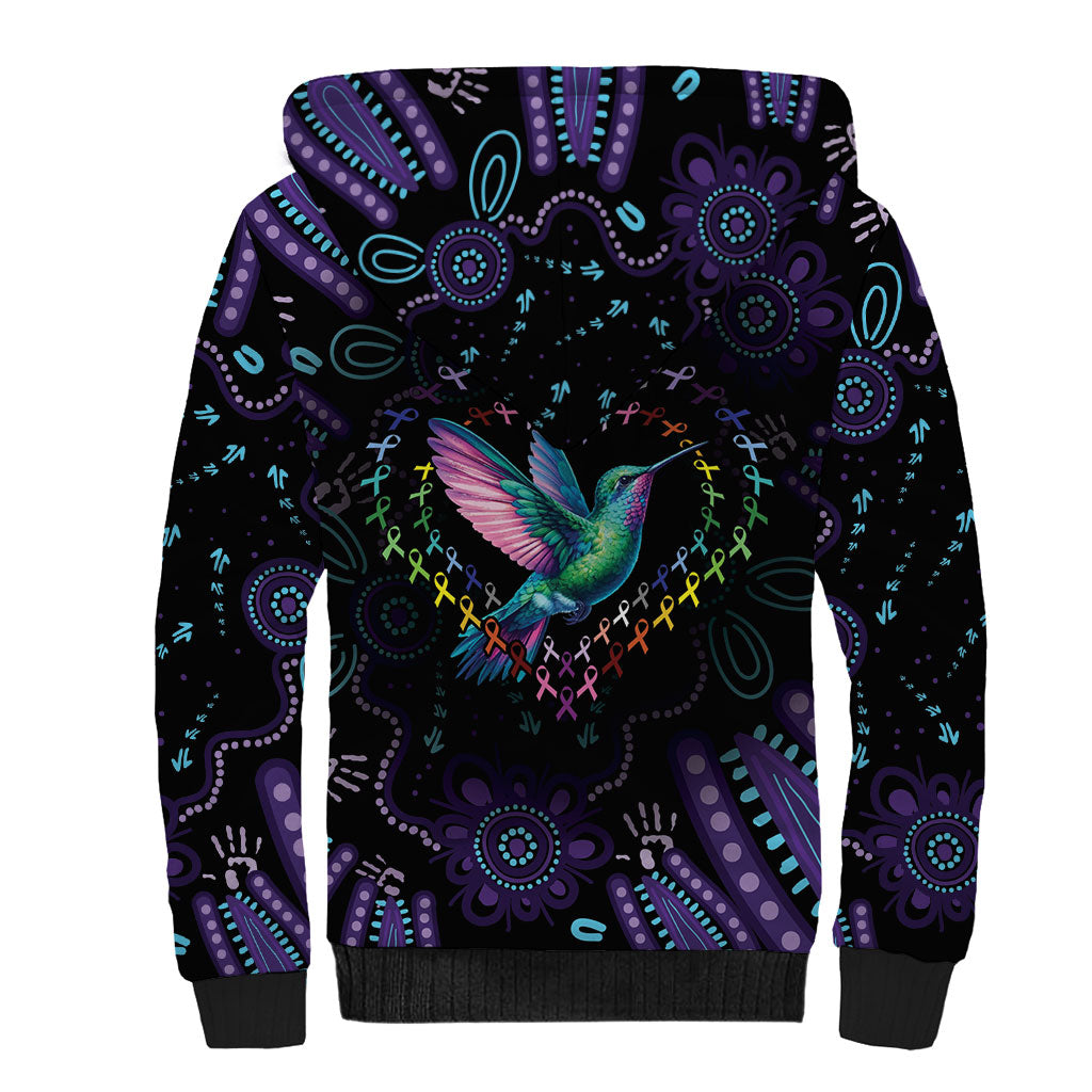 Personalized Australia Indigenous Aboriginal Arts Sherpa Hoodie Hummingbird - Fight Cancer In All Colors
