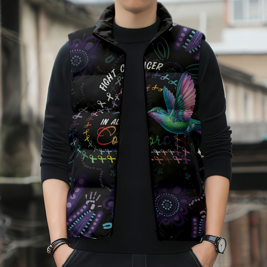 Personalized Australia Indigenous Aboriginal Arts Sleeveless Puffer Jacket Hummingbird - Fight Cancer In All Colors