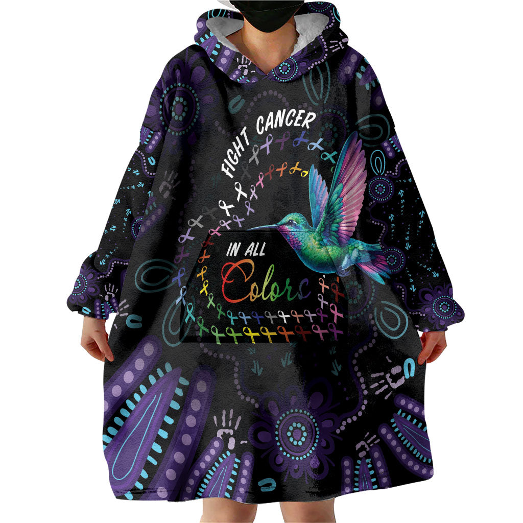 Personalized Australia Indigenous Aboriginal Arts Wearable Blanket Hoodie Hummingbird - Fight Cancer In All Colors