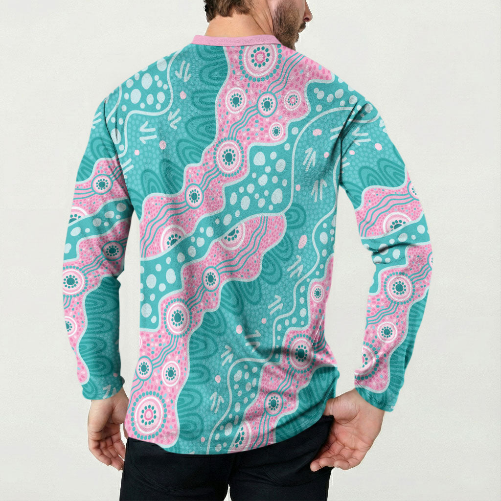 Hereditary Cancer Prevention Australia Indigenous Button Sweatshirt Pink and Teal