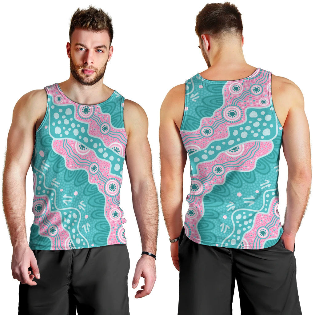 Hereditary Cancer Prevention Australia Indigenous Men Tank Top Pink and Teal