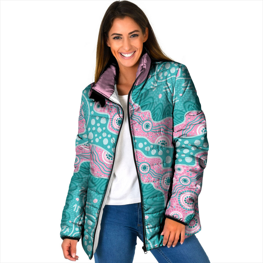 Hereditary Cancer Prevention Australia Indigenous Padded Jacket Pink and Teal