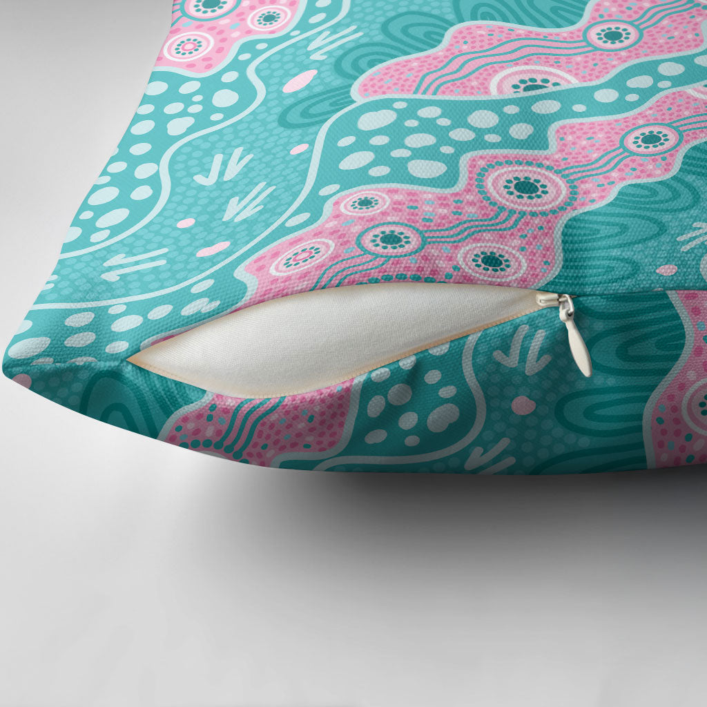 Hereditary Cancer Prevention Australia Indigenous Pillow Cover Pink and Teal