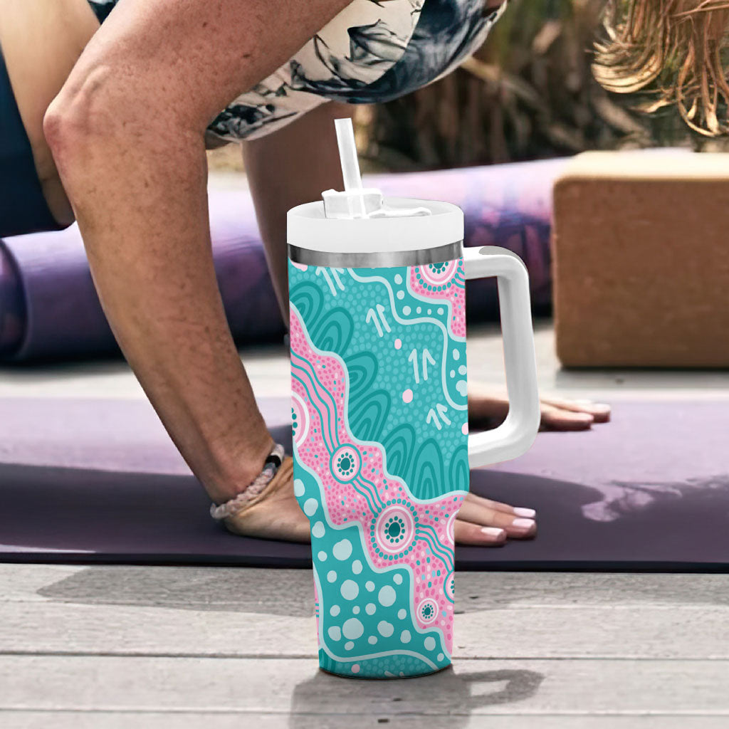 Hereditary Cancer Prevention Australia Indigenous Tumbler With Handle Pink and Teal