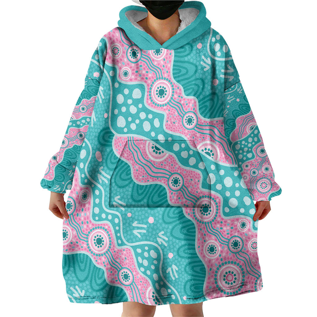 Hereditary Cancer Prevention Australia Indigenous Wearable Blanket Hoodie Pink and Teal