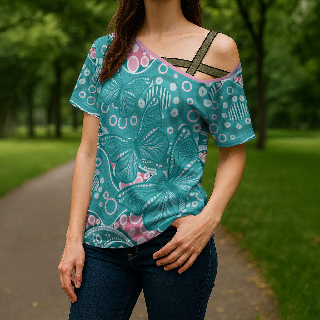 Australia Hereditary Cancer Prevention Cross Shoulder Shirt Aboriginal Butterflies