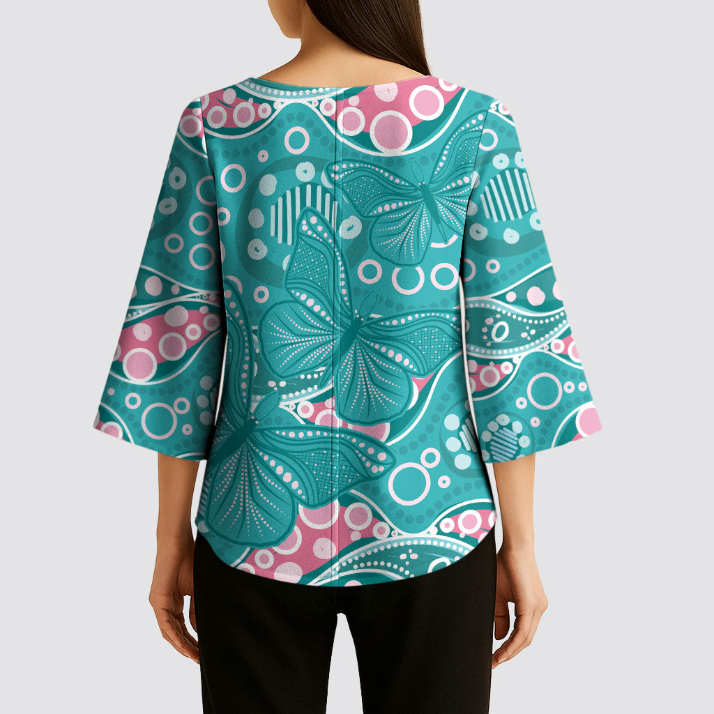 Australia Hereditary Cancer Prevention Kimono Sleeve Blouse Aboriginal Butterflies