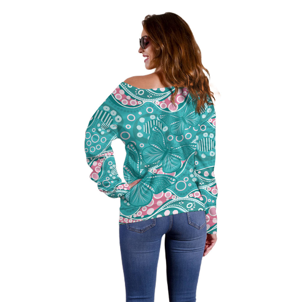 Australia Hereditary Cancer Prevention Off Shoulder Sweater Aboriginal Butterflies