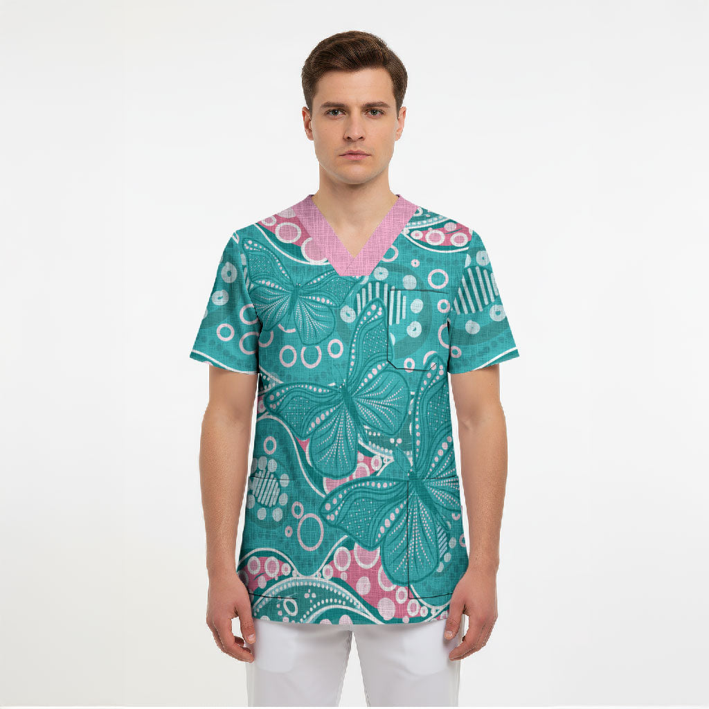 Australia Hereditary Cancer Prevention Scrub Top Aboriginal Butterflies