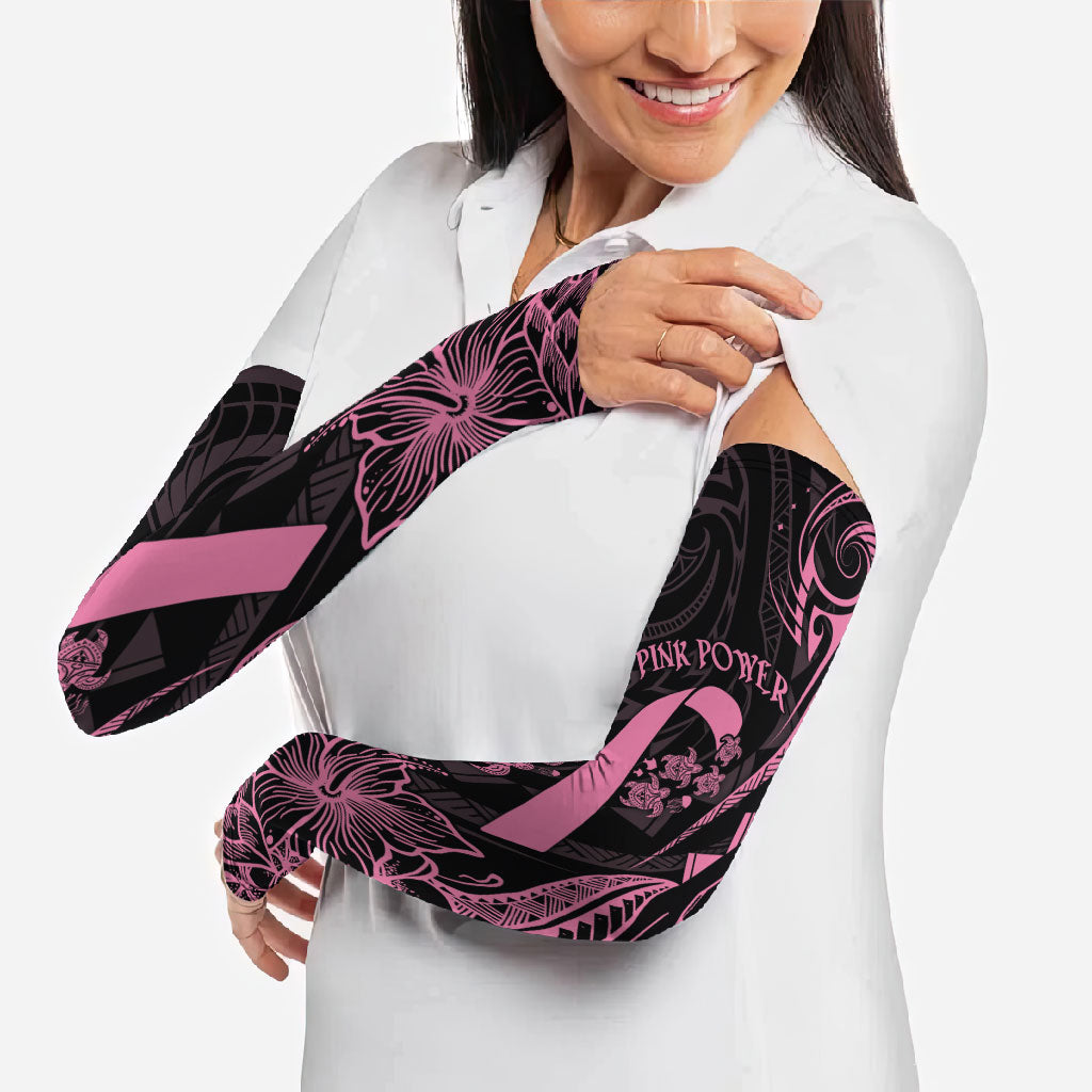Polynesian Pink Power Arm Sleeves Breast Cancer Ribbon Turtle and Flowers