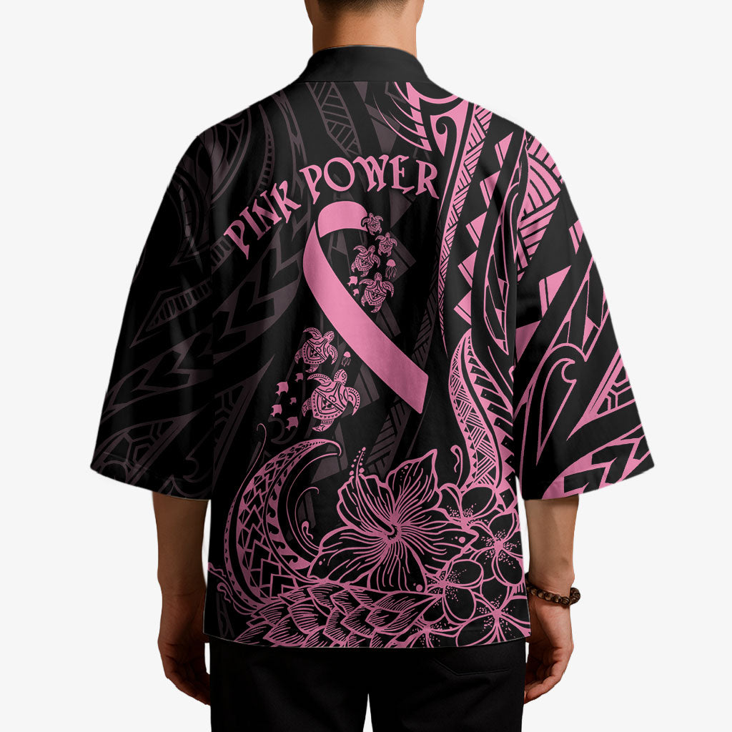 Polynesian Pink Power Kimono Breast Cancer Ribbon Turtle and Flowers