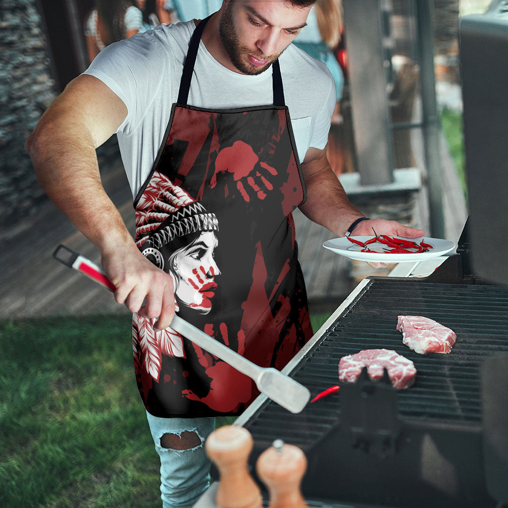 Native American MMIW Apron Red Handprint Grunge Style