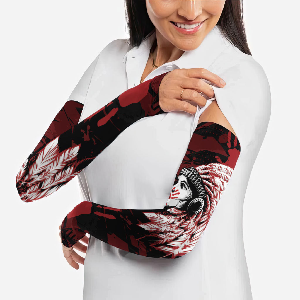 Native American MMIW Arm Sleeves Red Handprint Grunge Style