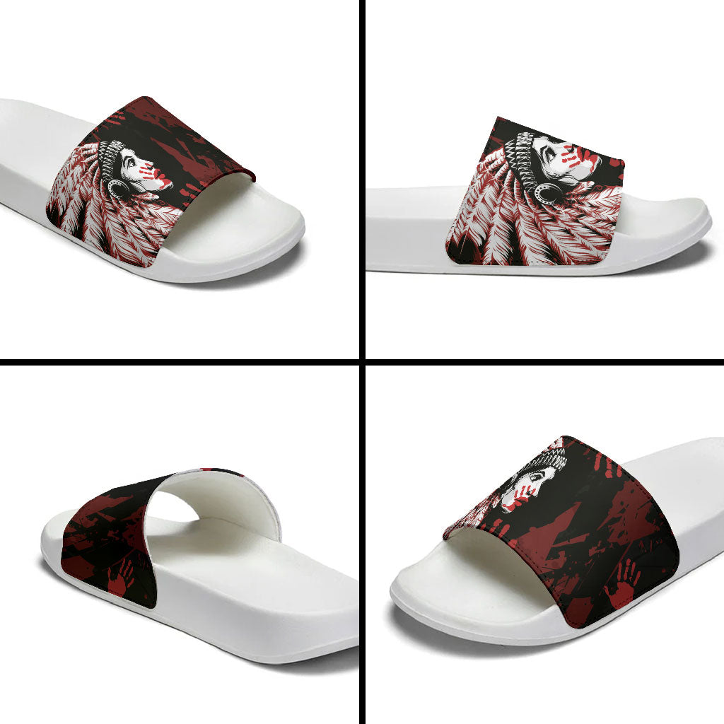 Native American MMIW Slide Sandals Red Handprint Grunge Style