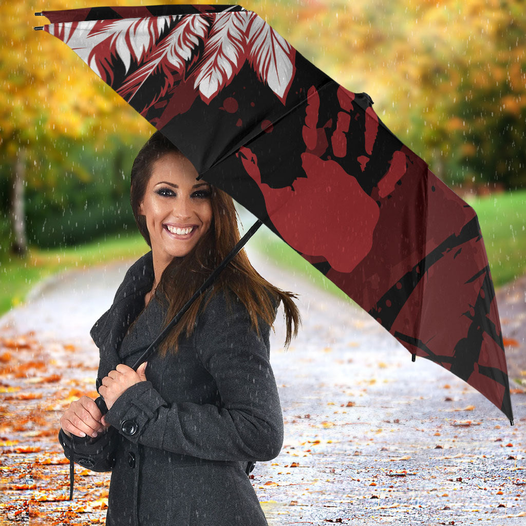 Native American MMIW Umbrella Red Handprint Grunge Style