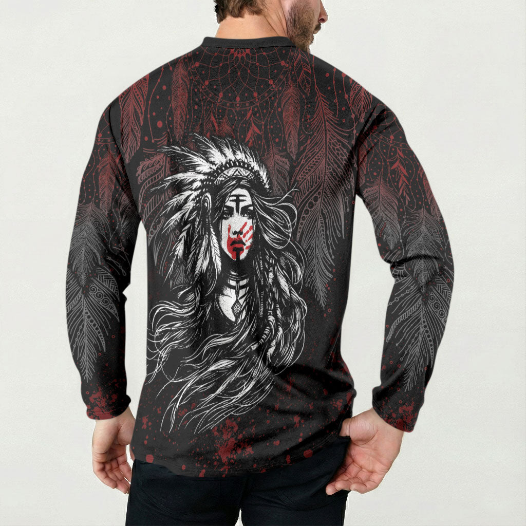 Native American MMIW Red Handprint Button Sweatshirt Dreamcatcher