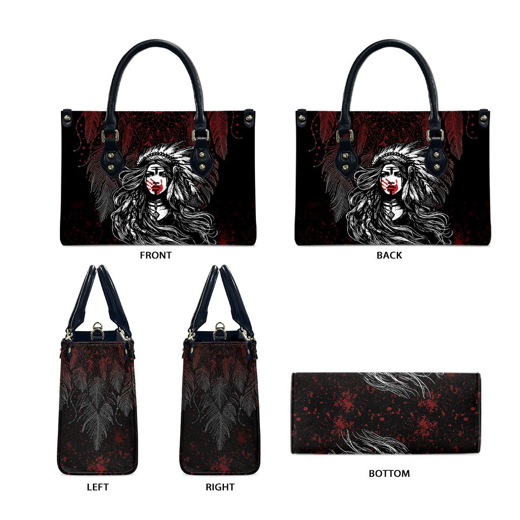 Native American MMIW Red Handprint Leather Bag Dreamcatcher
