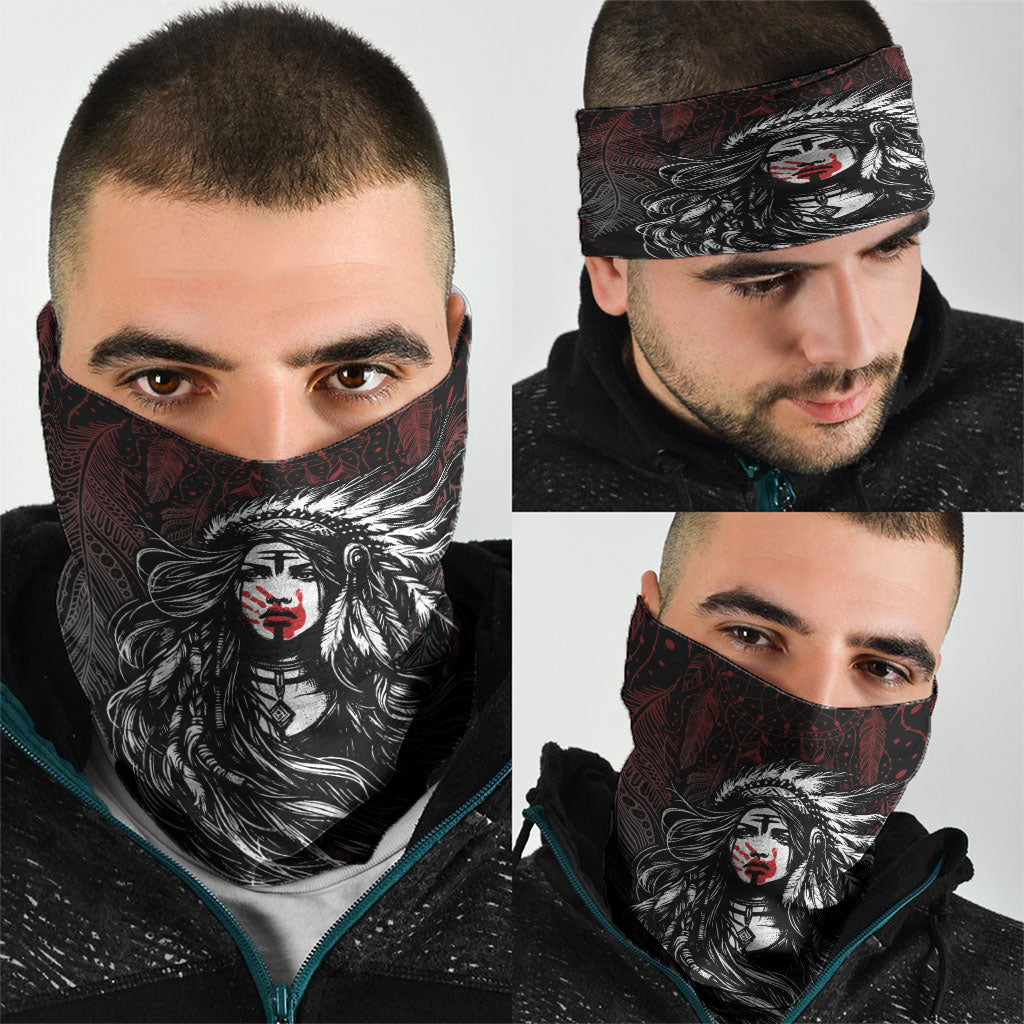 Native American MMIW Red Handprint Neck Gaiter Dreamcatcher