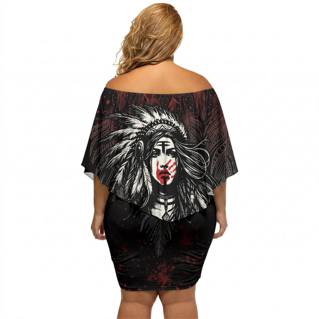 Native American MMIW Red Handprint Off Shoulder Short Dress Dreamcatcher