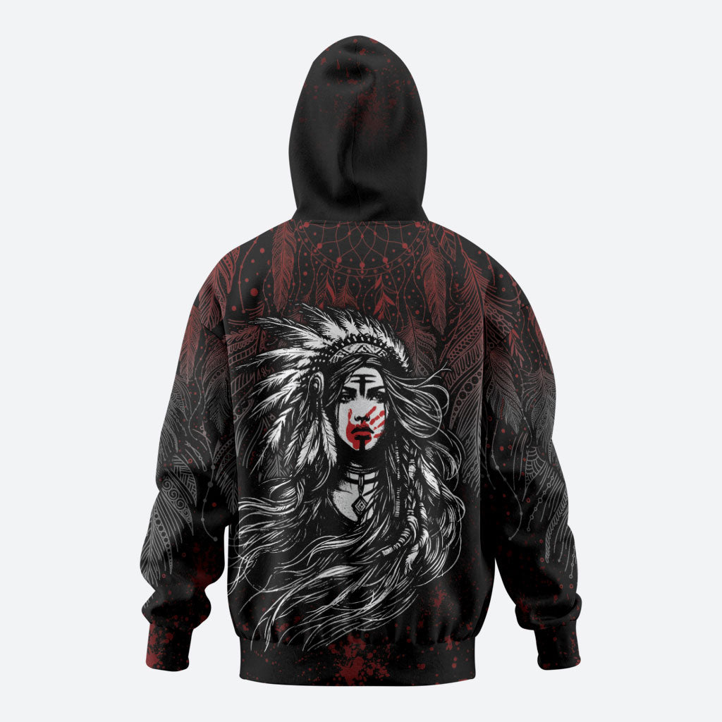 Native American MMIW Red Handprint Zip Hoodie Dreamcatcher