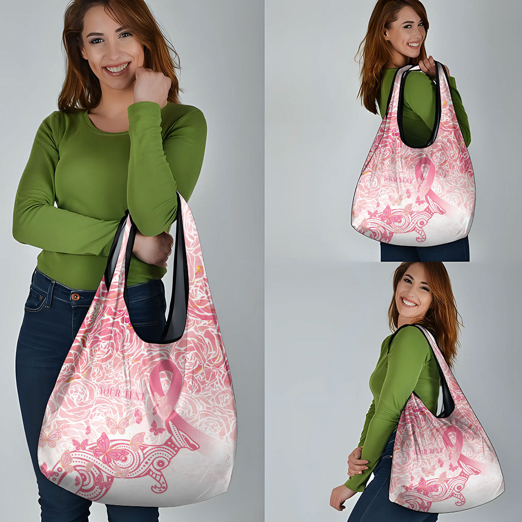 Australia Personalized Grocery Bag Breast Cancer Pink Ribbon - Marble Roses