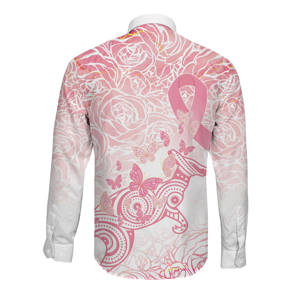Australia Personalized Long Sleeve Button Shirt Breast Cancer Pink Ribbon - Marble Roses