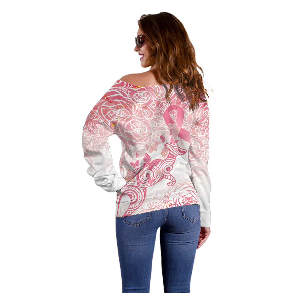 Australia Personalized Off Shoulder Sweater Breast Cancer Pink Ribbon - Marble Roses