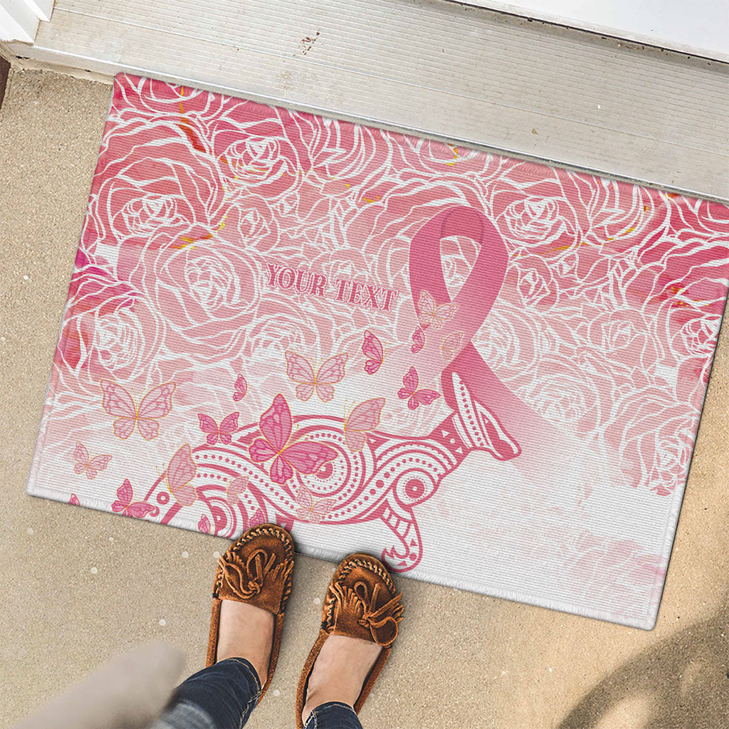 Australia Personalized Rubber Doormat Breast Cancer Pink Ribbon - Marble Roses