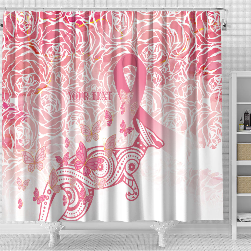 Australia Personalized Shower Curtain Breast Cancer Pink Ribbon - Marble Roses