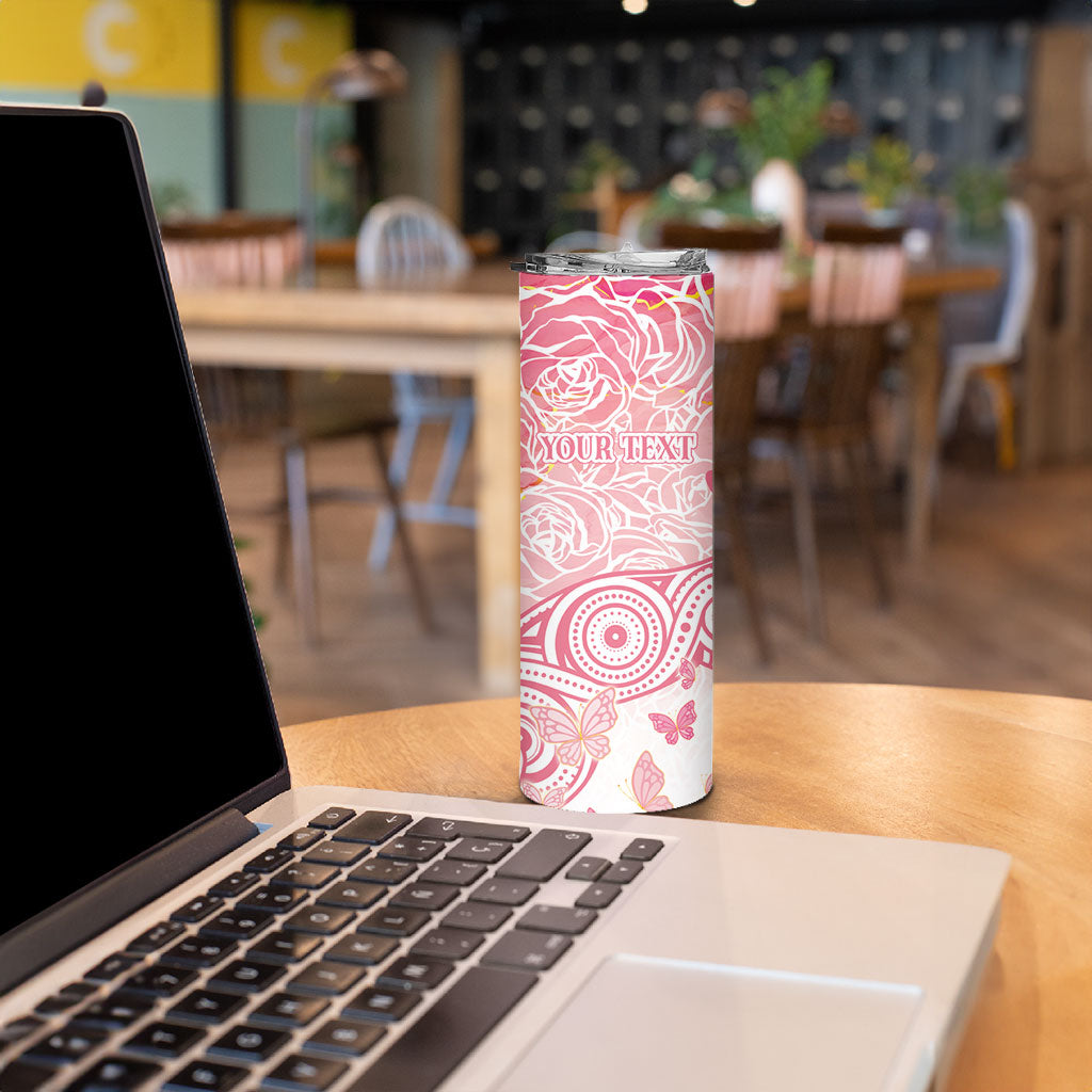 Australia Personalized Skinny Tumbler Breast Cancer Pink Ribbon - Marble Roses