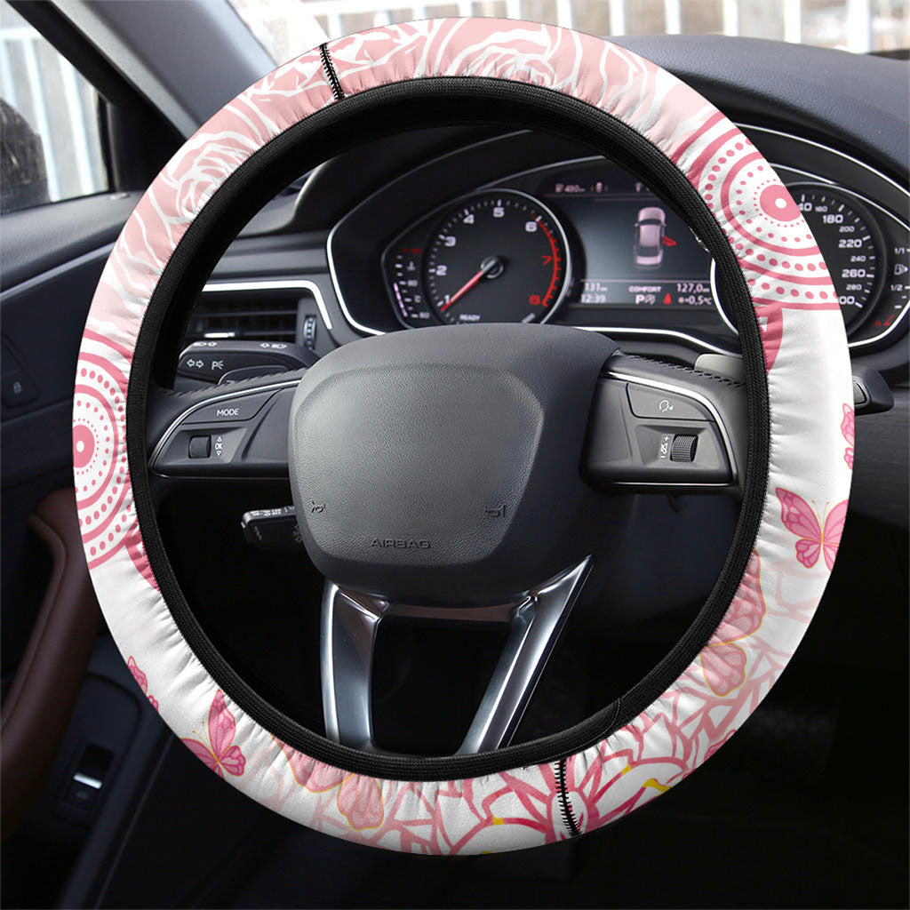 Australia Steering Wheel Cover Breast Cancer Pink Ribbon - Marble Roses
