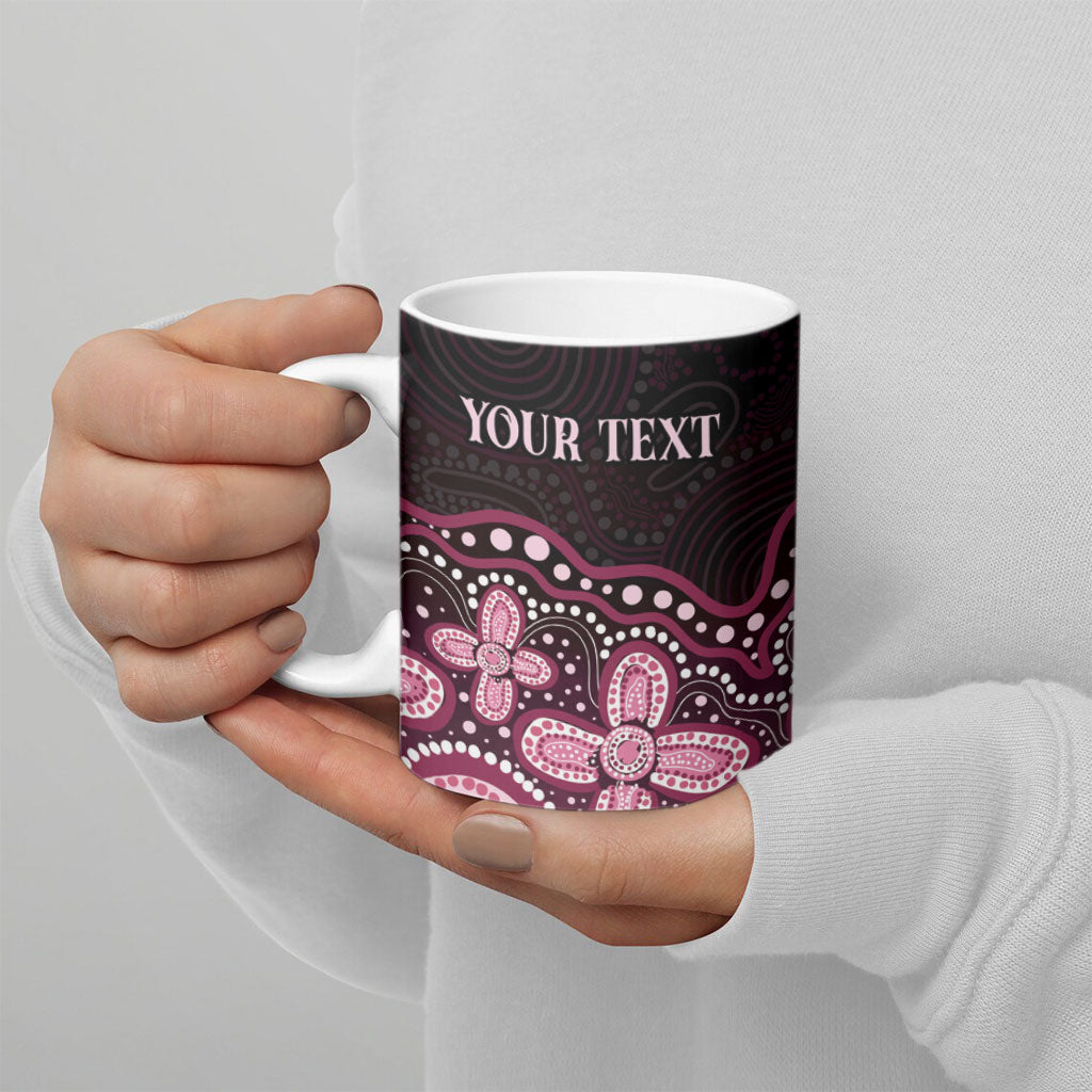 Australia Indigenous Personalized Ceramic Mug Aboriginal Pink Ribbon Art