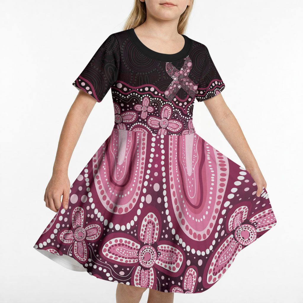Australia Indigenous Personalized Kid Short Sleeve Dress Aboriginal Pink Ribbon Art