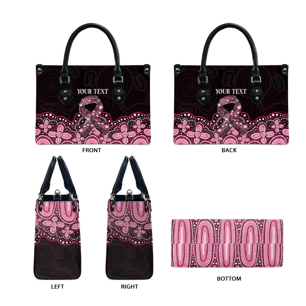 Australia Indigenous Personalized Leather Bag Aboriginal Pink Ribbon Art