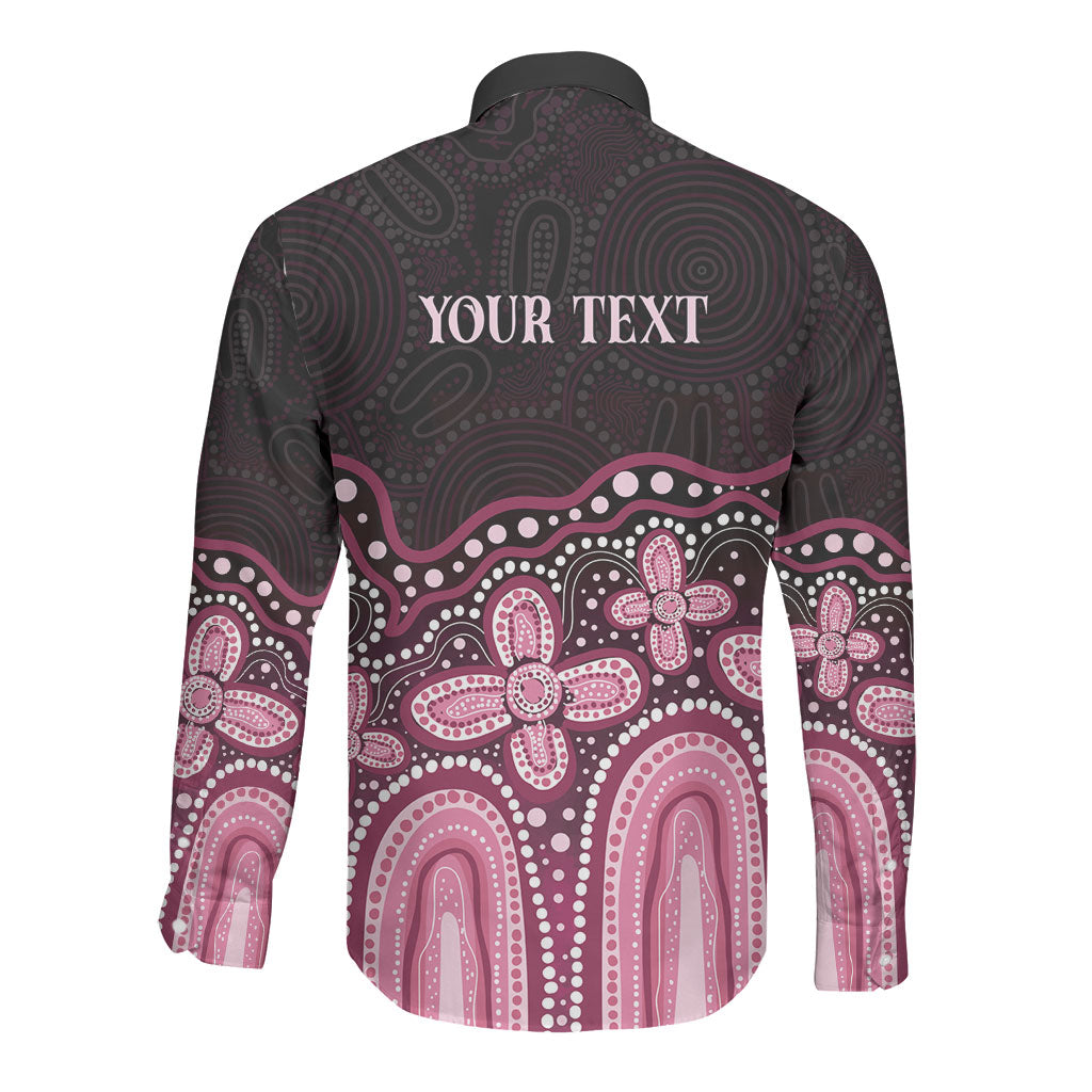 Australia Indigenous Personalized Long Sleeve Button Shirt Aboriginal Pink Ribbon Art
