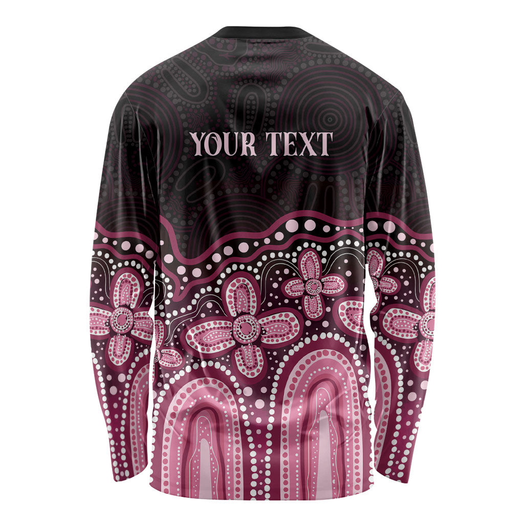 Australia Indigenous Personalized Long Sleeve Shirt Aboriginal Pink Ribbon Art
