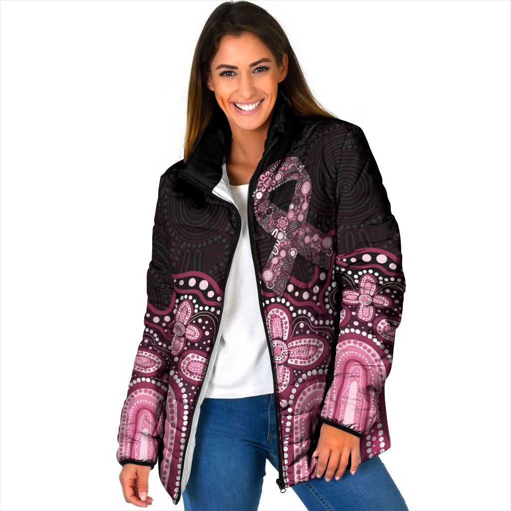 Australia Indigenous Personalized Padded Jacket Aboriginal Pink Ribbon Art