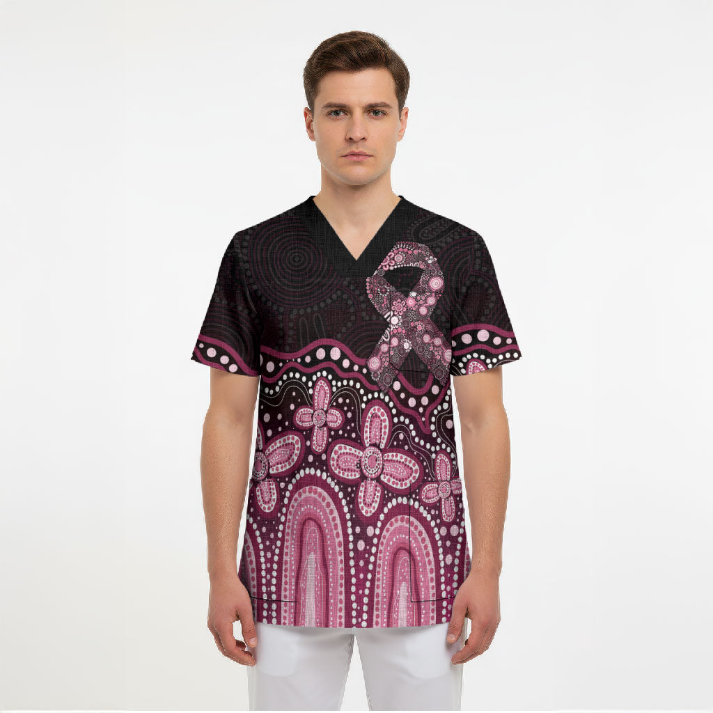 Australia Indigenous Personalized Scrub Top Aboriginal Pink Ribbon Art