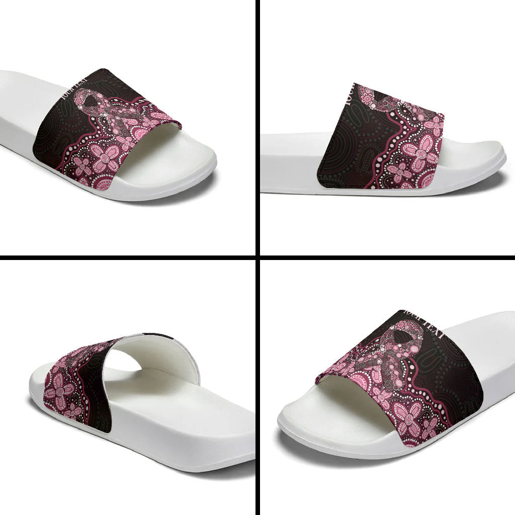 Australia Indigenous Personalized Slide Sandals Aboriginal Pink Ribbon Art