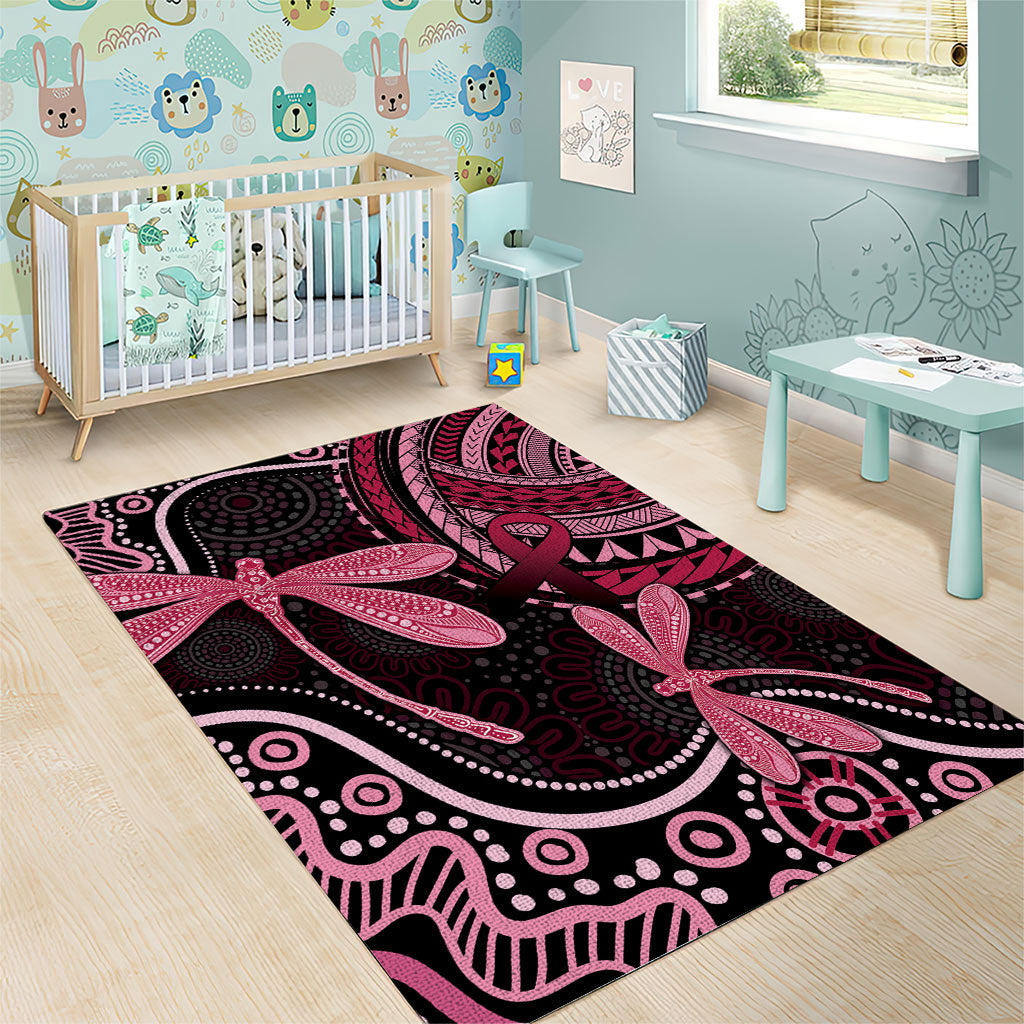 Australia Indigenous Mix Polynesian Area Rug Pink Ribbon and Dragonflies
